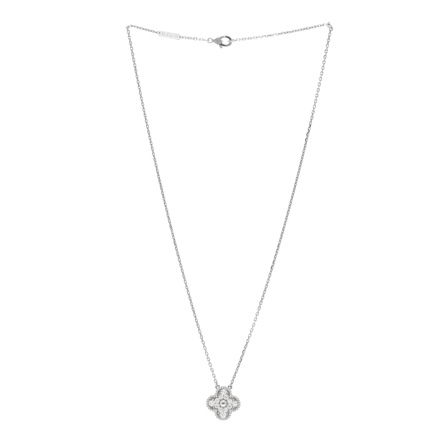 Van Cleef & Arpels 18K White Gold Diamond Vintage Alhambra Pendant Necklace 3 of 6