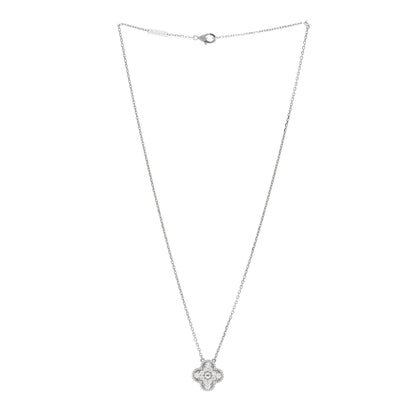 Van Cleef & Arpels 18K White Gold Diamond Vintage Alhambra Pendant Necklace 3 of 6