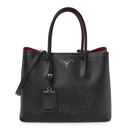 Prada Saffiano Cuir Medium Double Bag Black Ciliegia 1 of 13