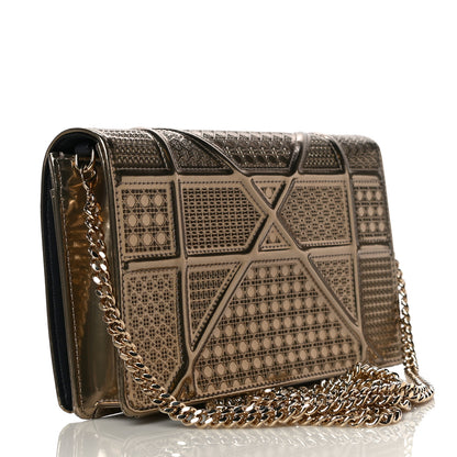 Christian Dior Metallic Patent Micro-Cannage Diorama Wallet on Chain Pouch Gold 3 of 11