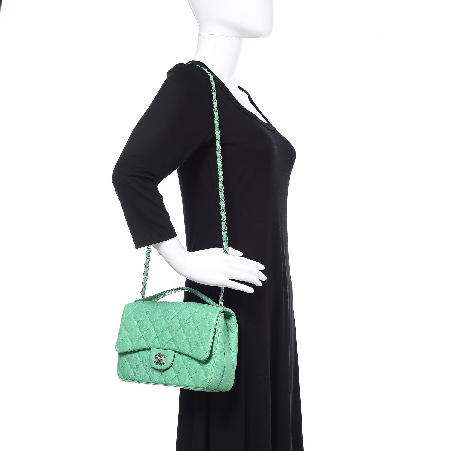 Chanel Elaphe Snakeskin Medium Easy Carry Flap Green 2 of 12