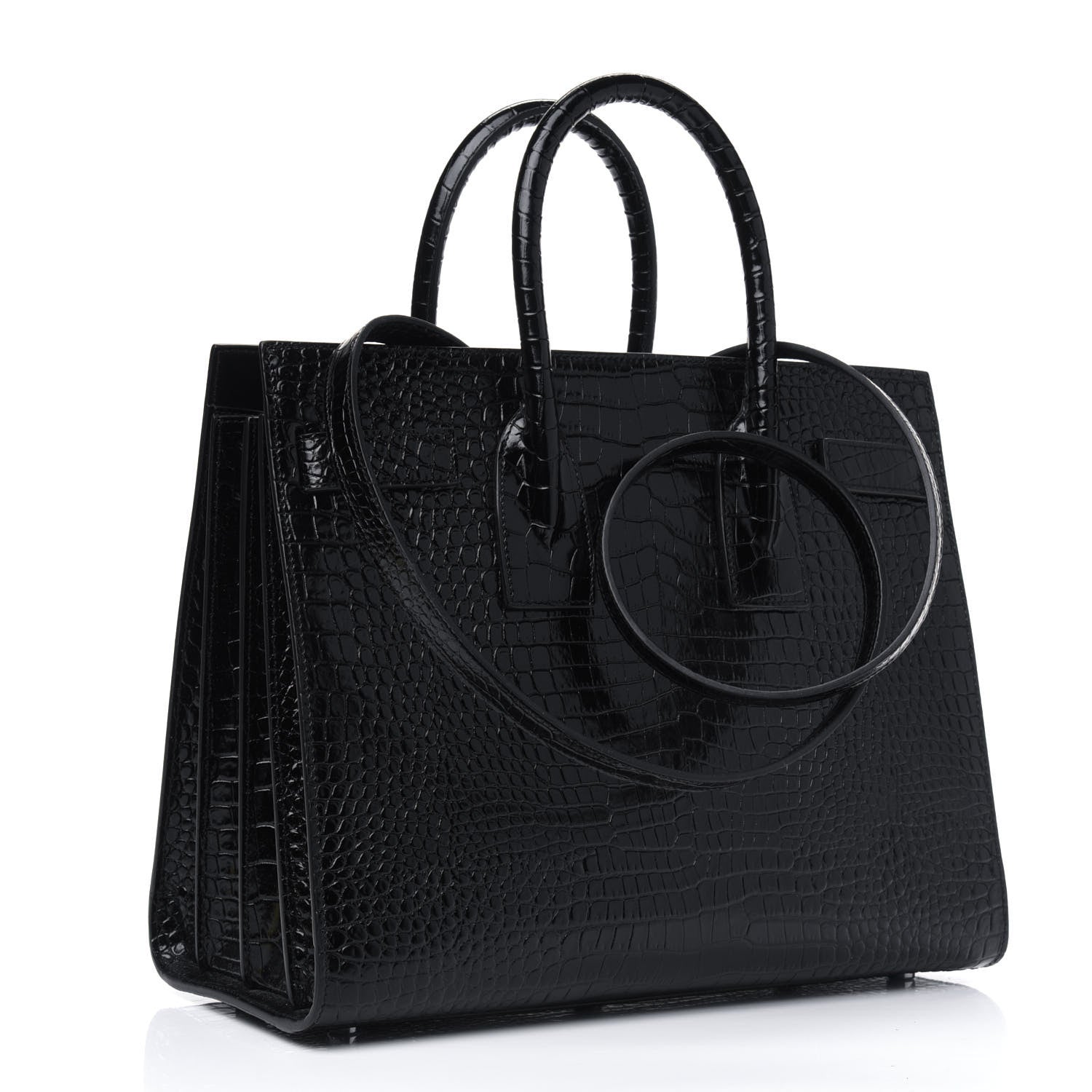 Saint Laurent Calfskin Crocodile Embossed Small Sac de Jour Black 2 of 4