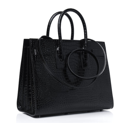 Saint Laurent Calfskin Crocodile Embossed Small Sac de Jour Black 2 of 4