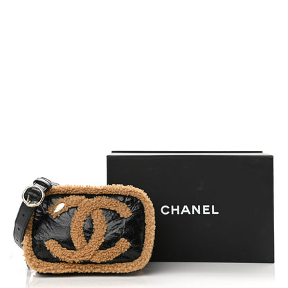 Chanel Shiny Crumpled Sheepskin Shearling CC Mania Waist Bag Black Light Brown 11 of 11