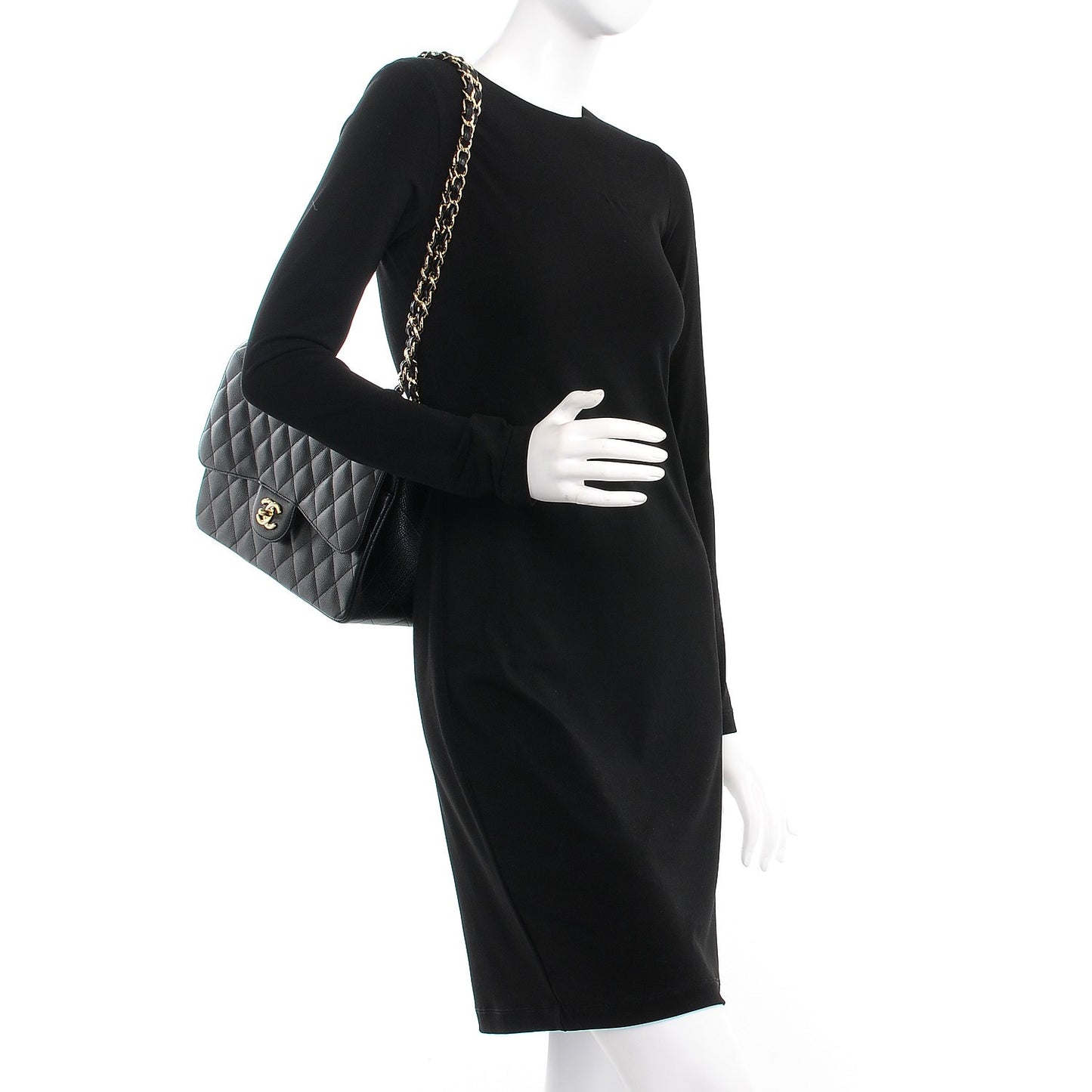 Caviar Quilted Jumbo Double Flap Black