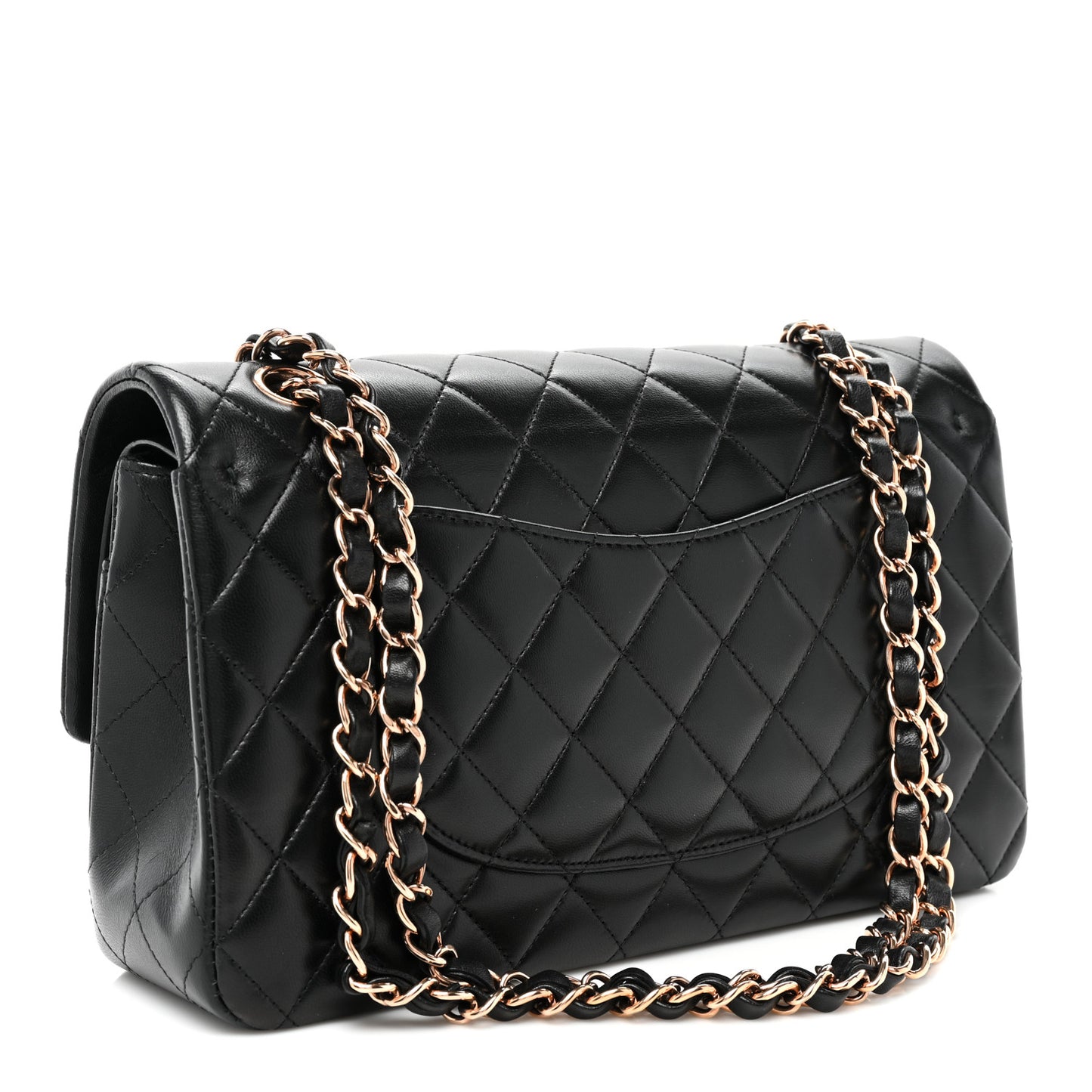 Lambskin Quilted Medium Double Flap Black