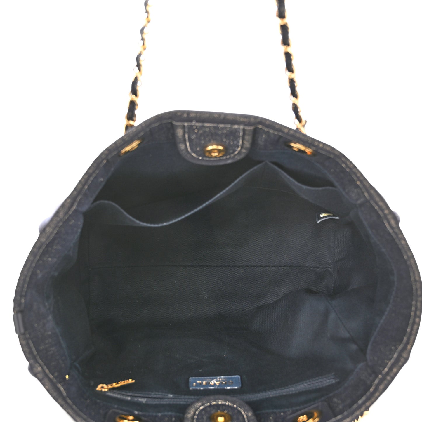 Lurex Canvas Small Deauville Tote Navy Blue Gold