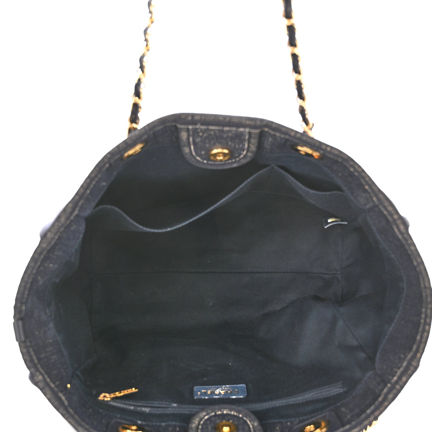 Chanel Lurex Canvas Small Deauville Tote Navy Blue Gold 4 of 10