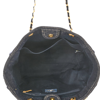 Chanel Lurex Canvas Small Deauville Tote Navy Blue Gold 4 of 10
