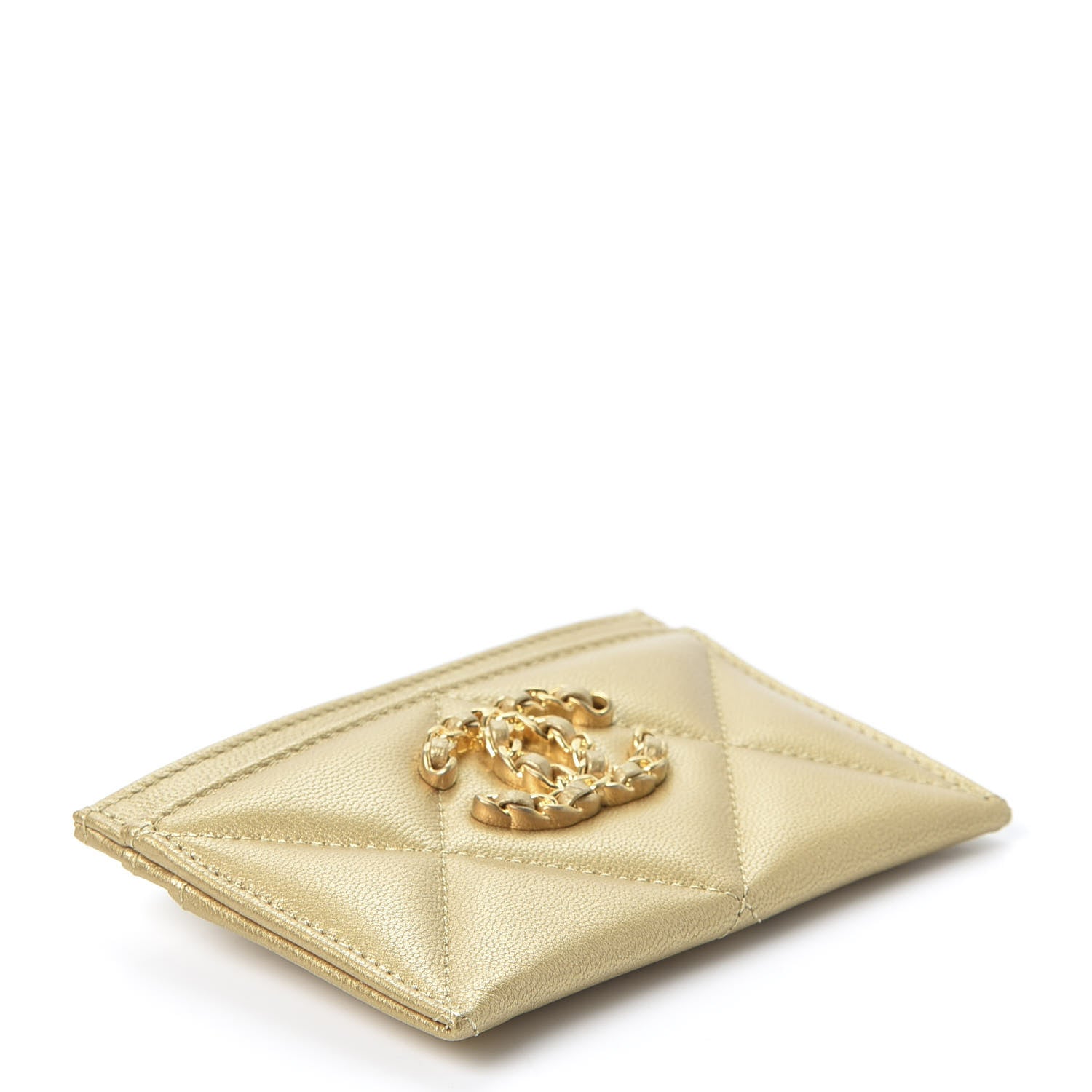 Chanel Metallic Goatskin Quilted Chanel 19 Card Holder Gold 3 of 10
