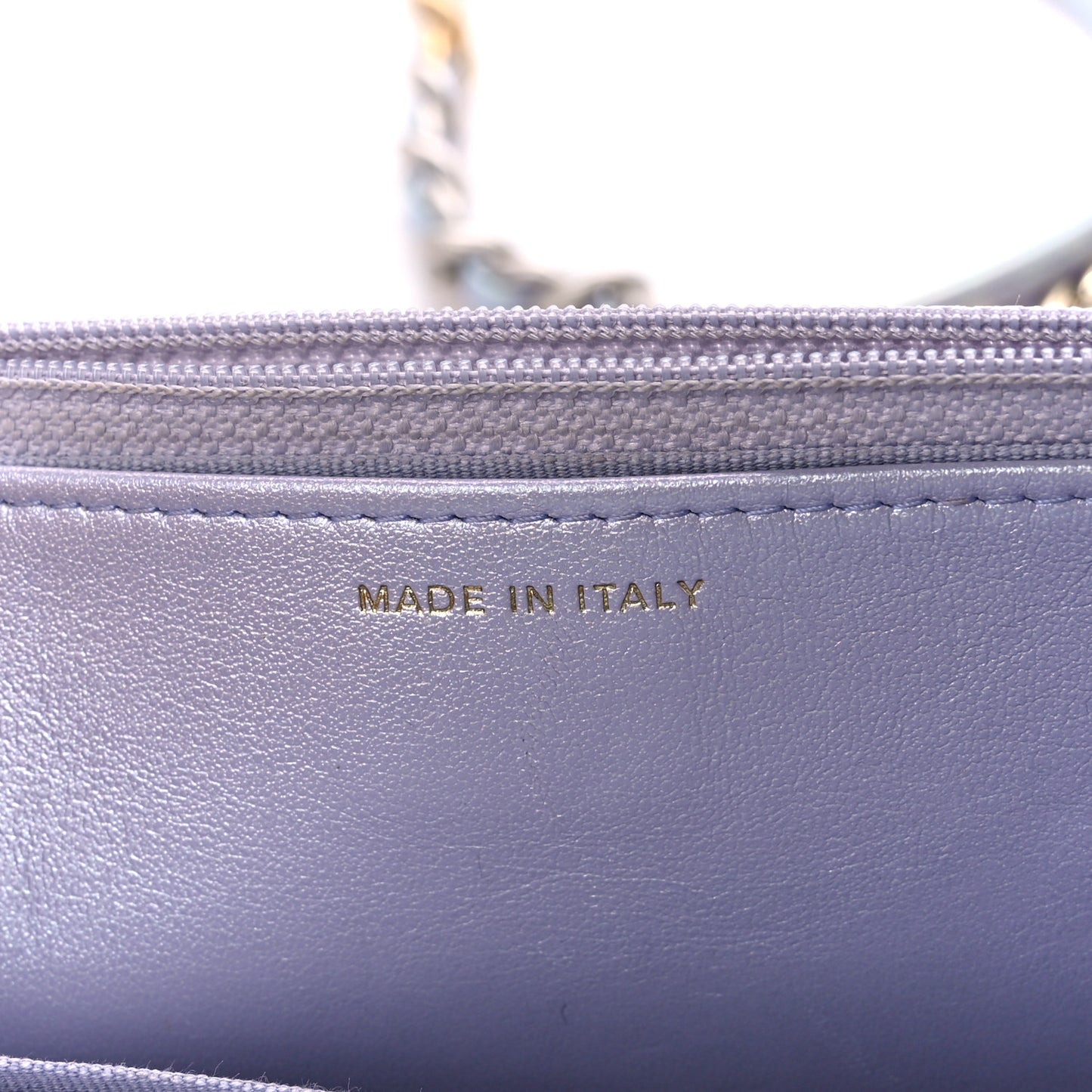Iridescent Calfskin Quilted Chanel 19 Wallet On Chain WOC Light Purple