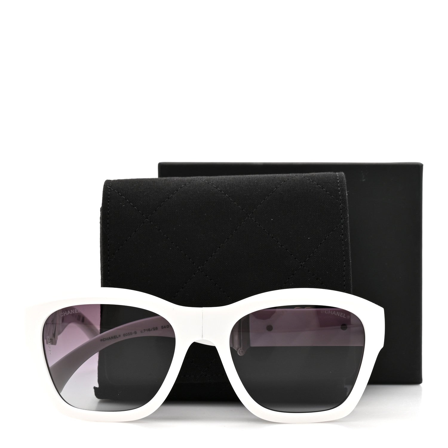 Chanel Acetate Metal Crystal Square Folding Sunglasses 6055-B White 8 of 8