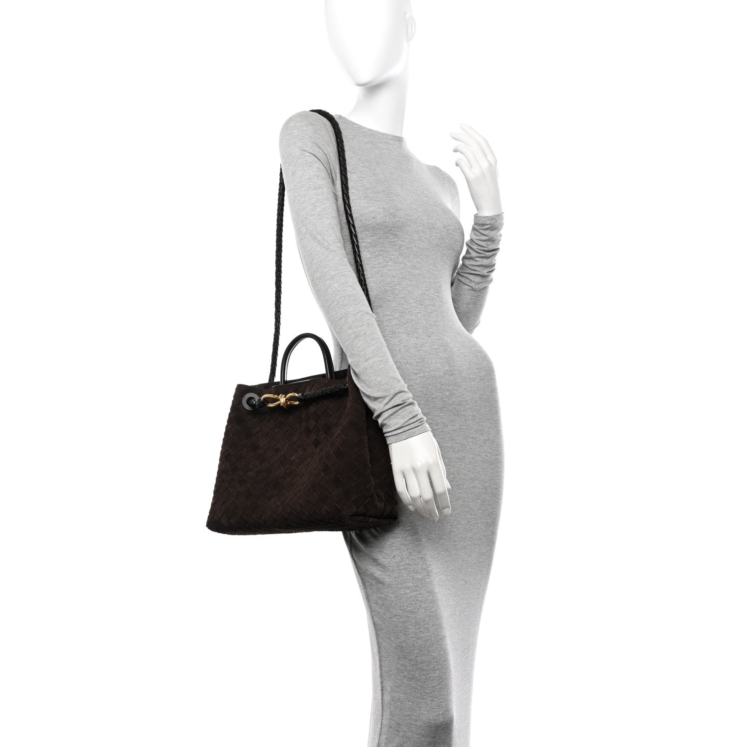 Bottega Veneta Suede Intrecciato Medium Andiamo Shoulder Bag