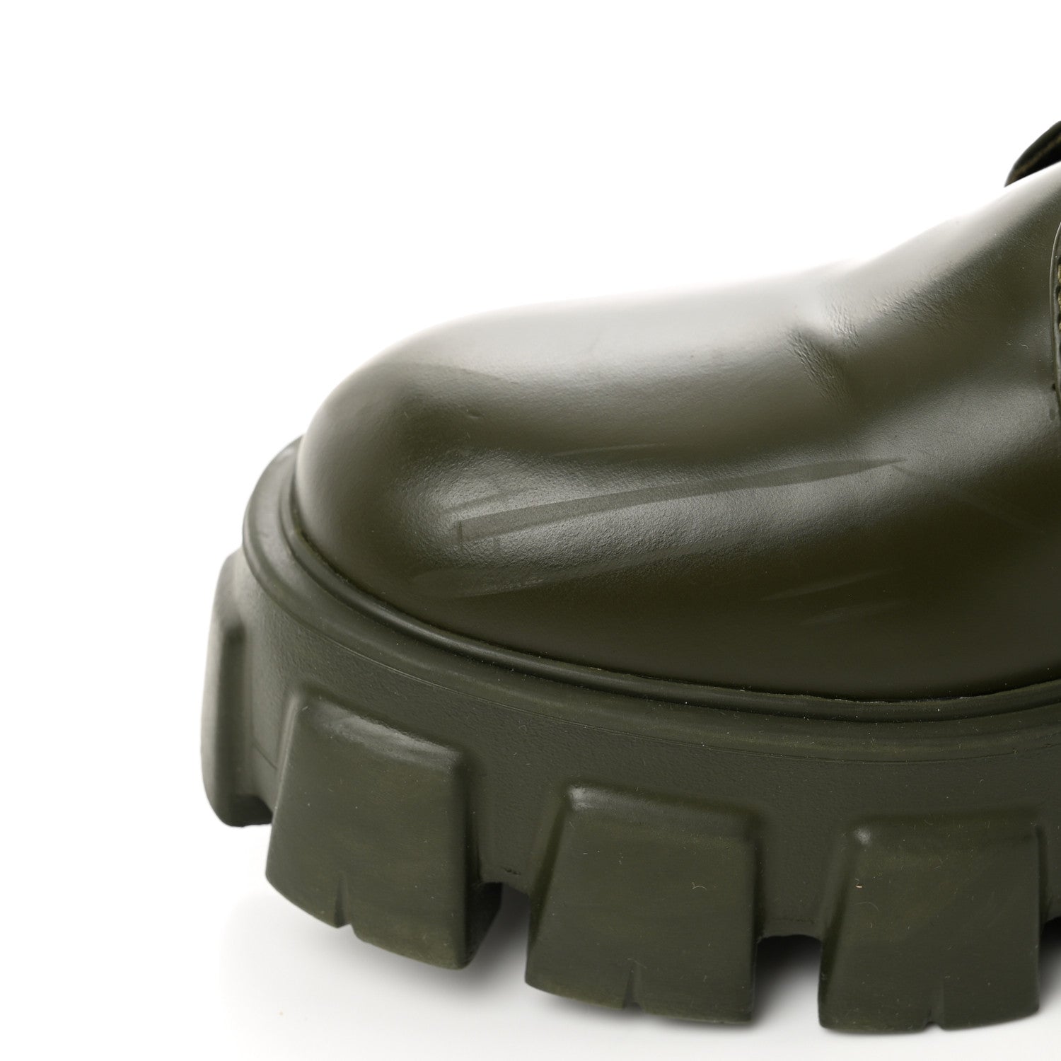 Prada Spazzolato Rois Re-Nylon Metal Triangle Logo Monolith Pouch Pocket 55mm Boots 38.5 Militare 13 of 15