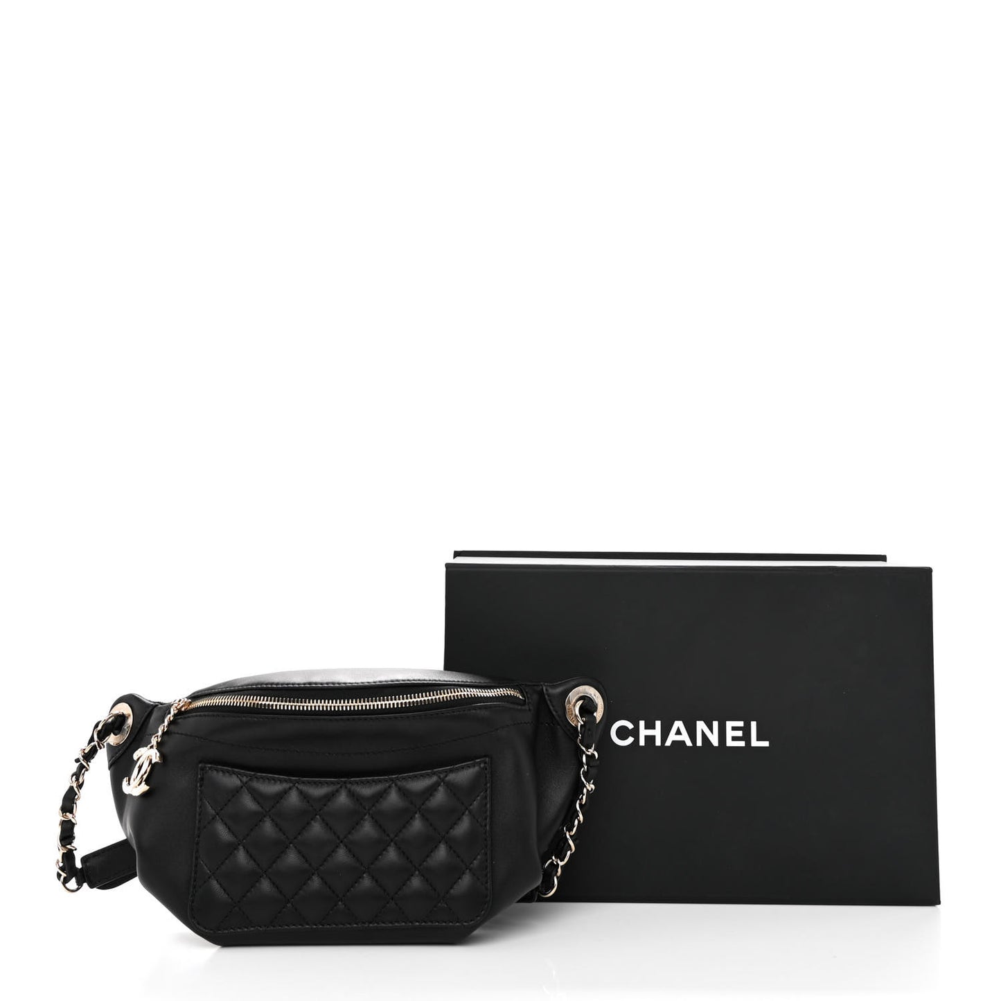 Lambskin Quilted Waist Bag Fanny Pack Black