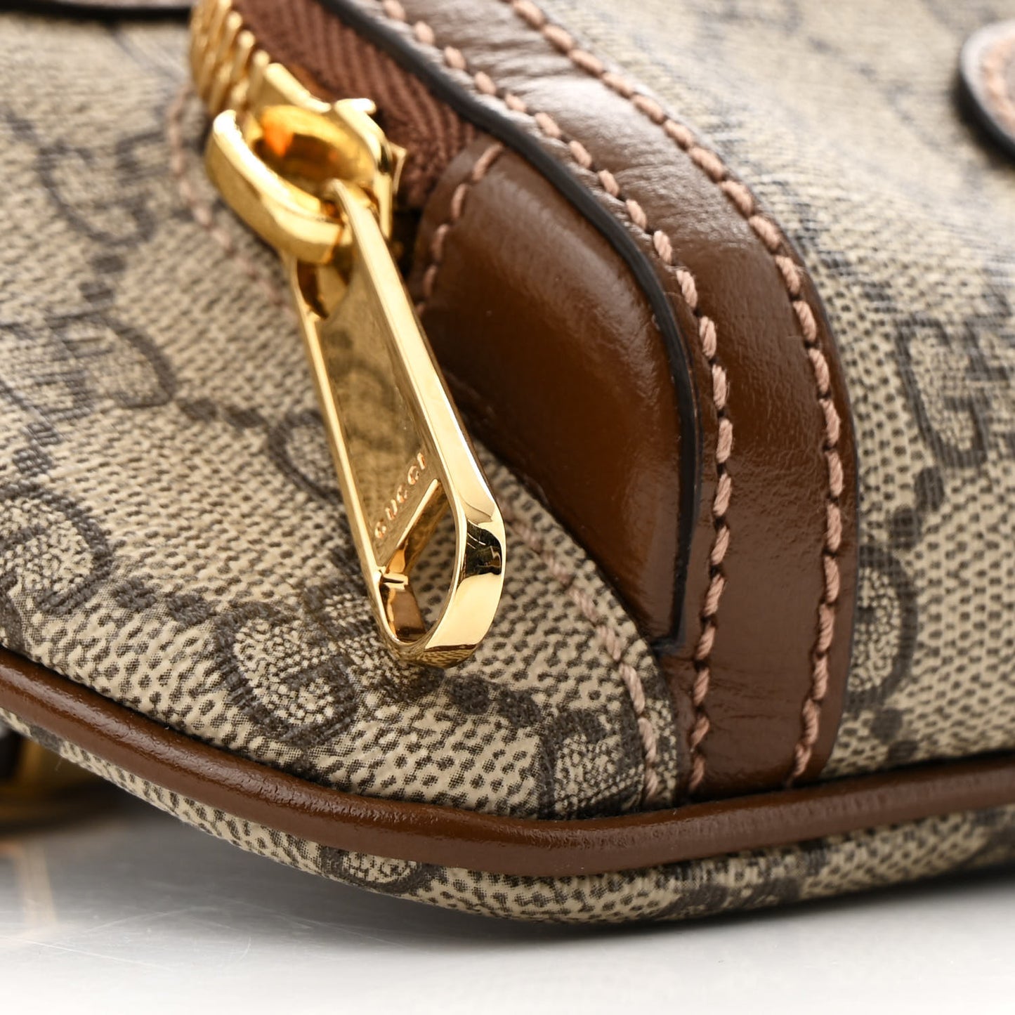 GG Supreme Monogram Textured Calfskin Retro Interlocking G Belt Bag Beige Ebony Brown Sugar