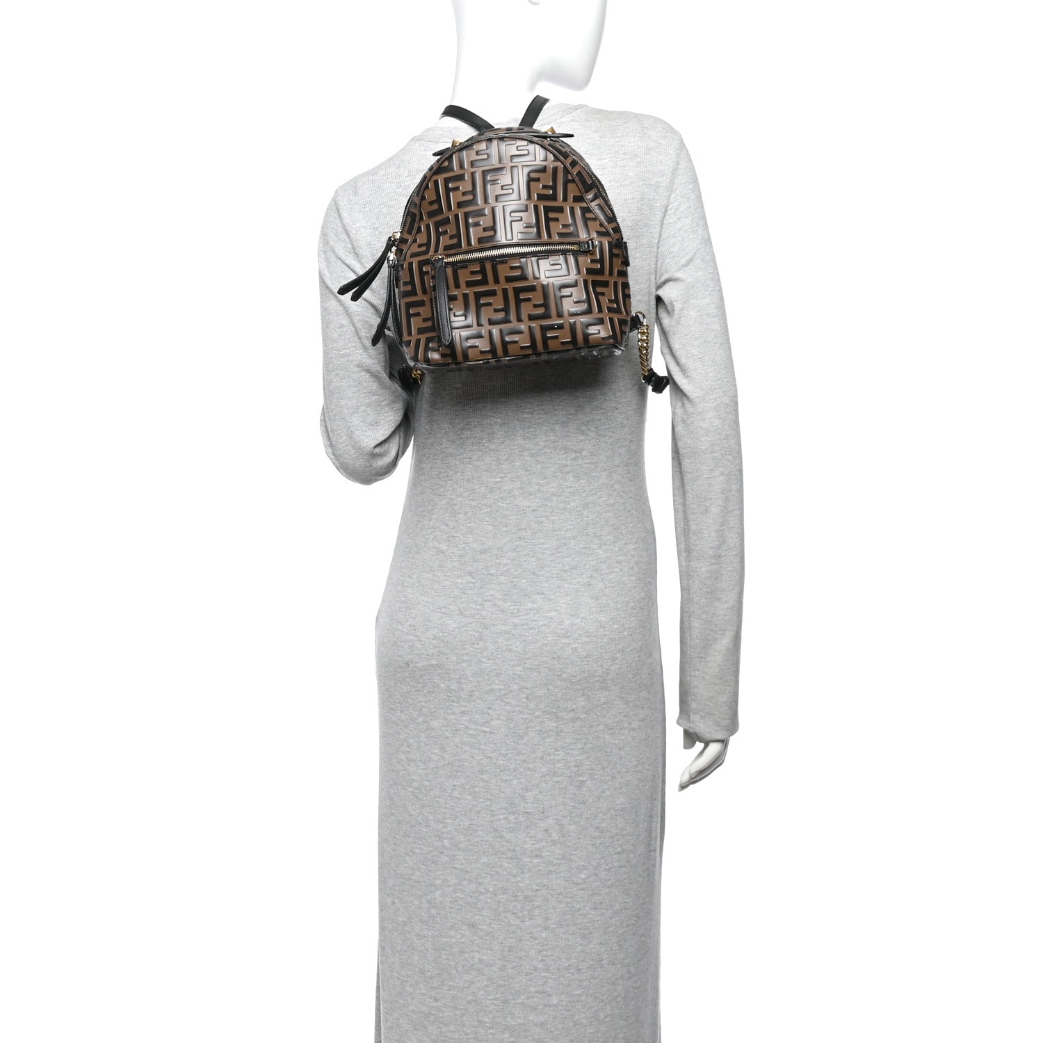 Fendi Vitello Bi-Color FF 1974 Embossed Mini Backpack Maya Black 2 of 11