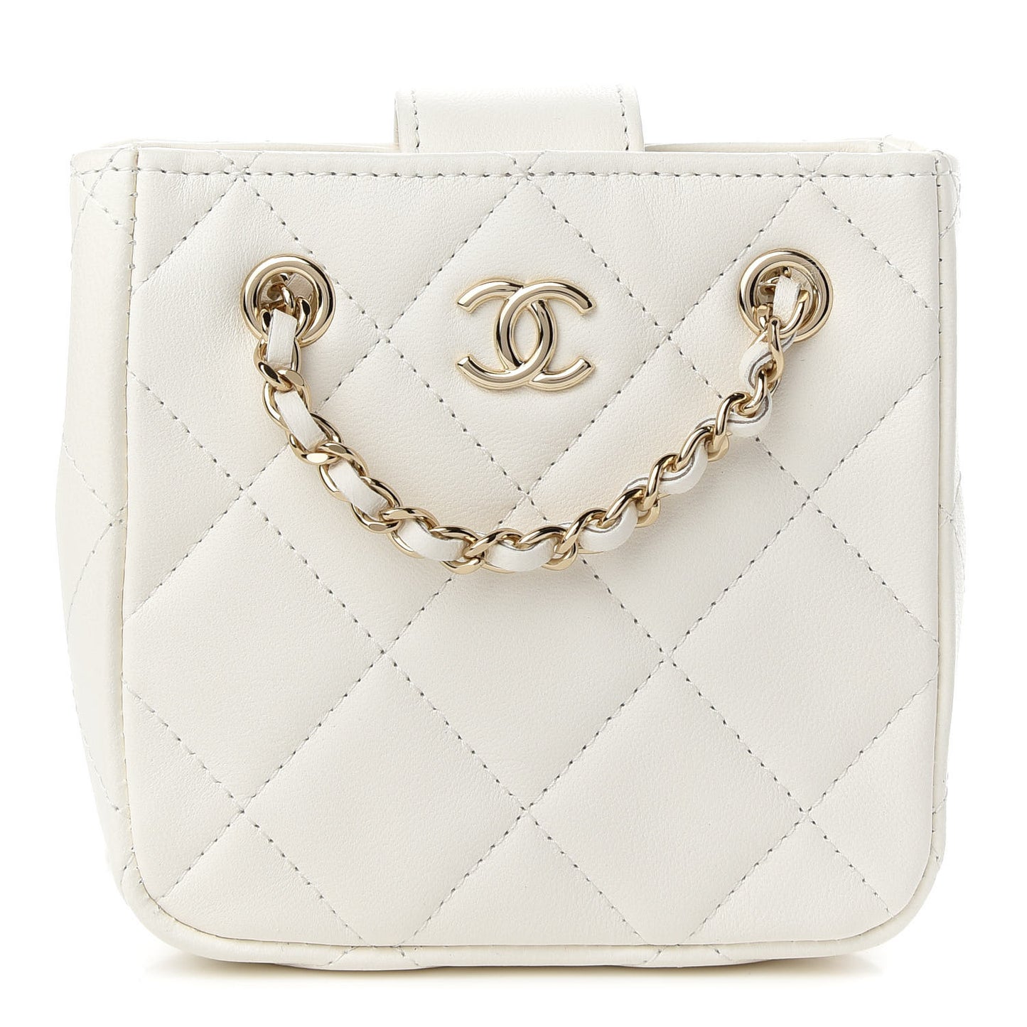 Lambskin Quilted Tiny Shopping Clutch With Chain White