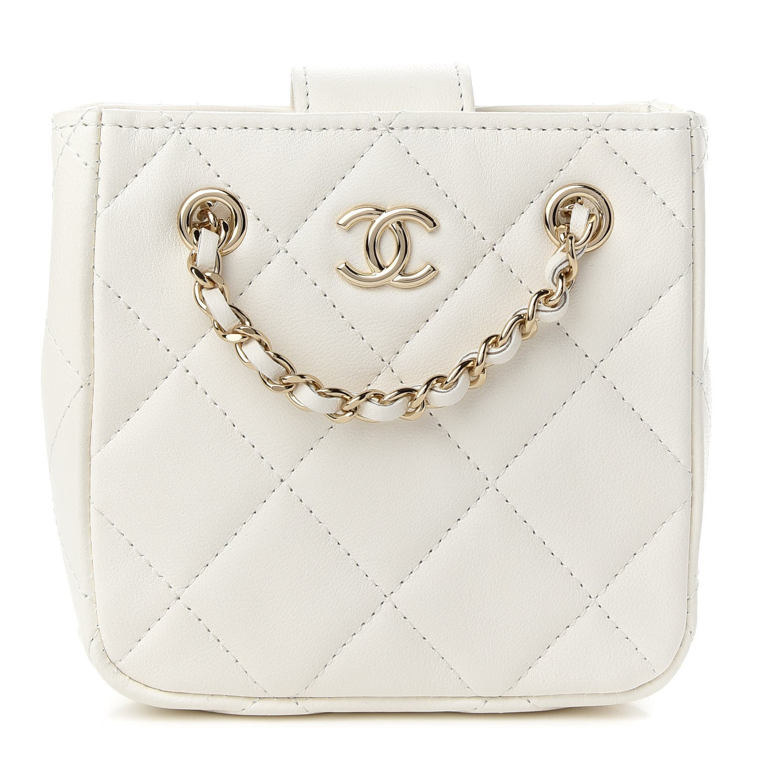 Chanel Lambskin Quilted Tiny Shopping Clutch With Chain White 1 of 9