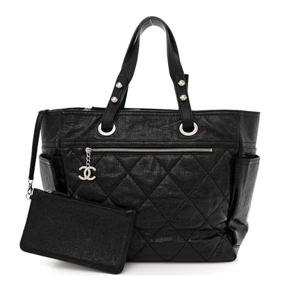 Chanel Metallic Coated Canvas Quilted Large Paris Biarritz Tote Black 3 of 15