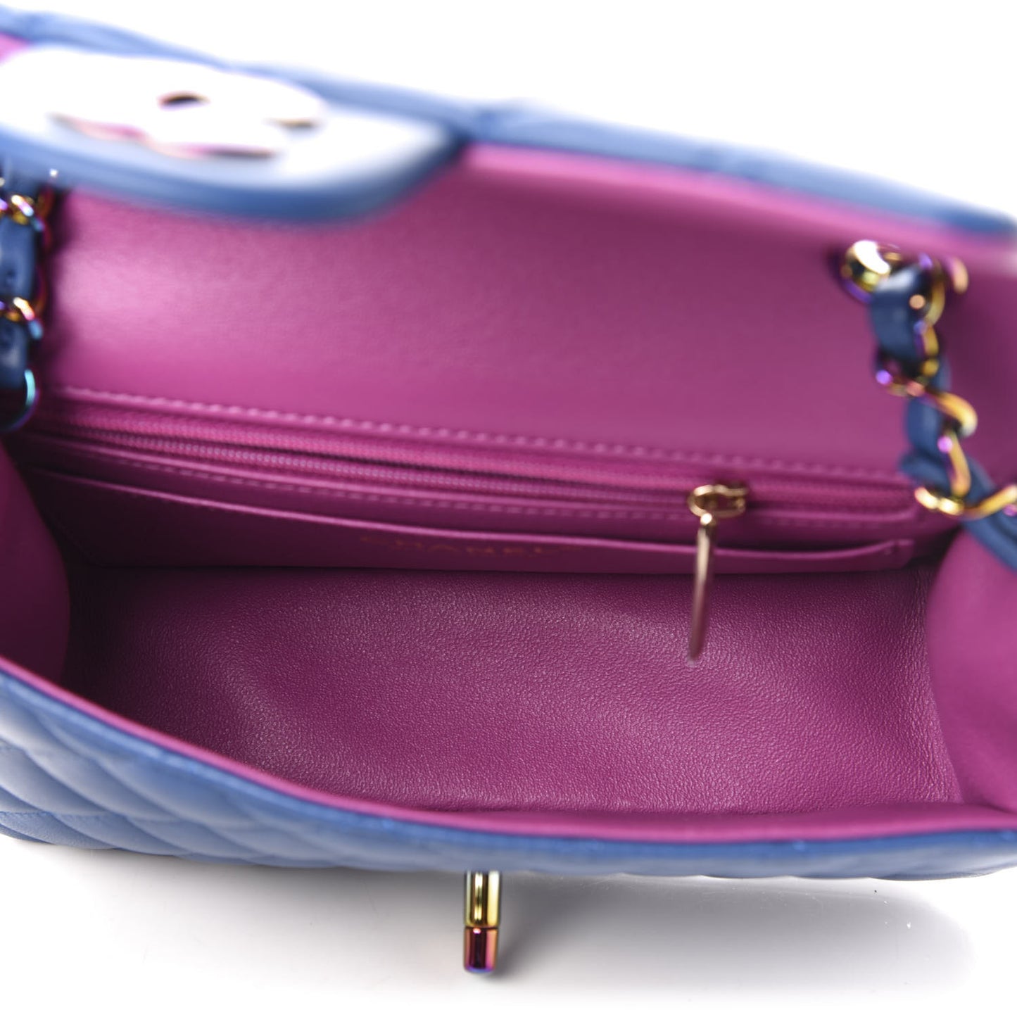 Lambskin Quilted Mini Rectangular Flap Blue Purple