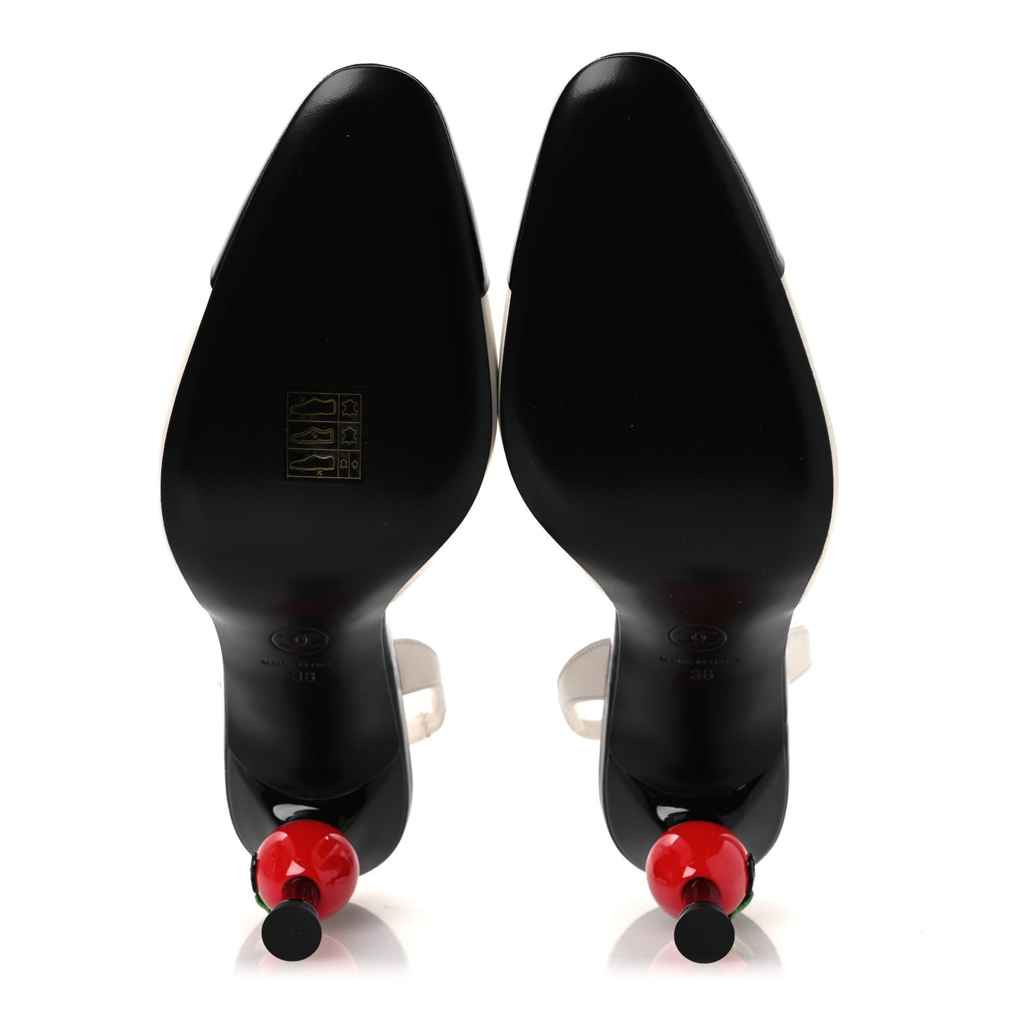 Lambskin Patent Cap Toe CC Apple Slingback Pumps 38 Gold Black