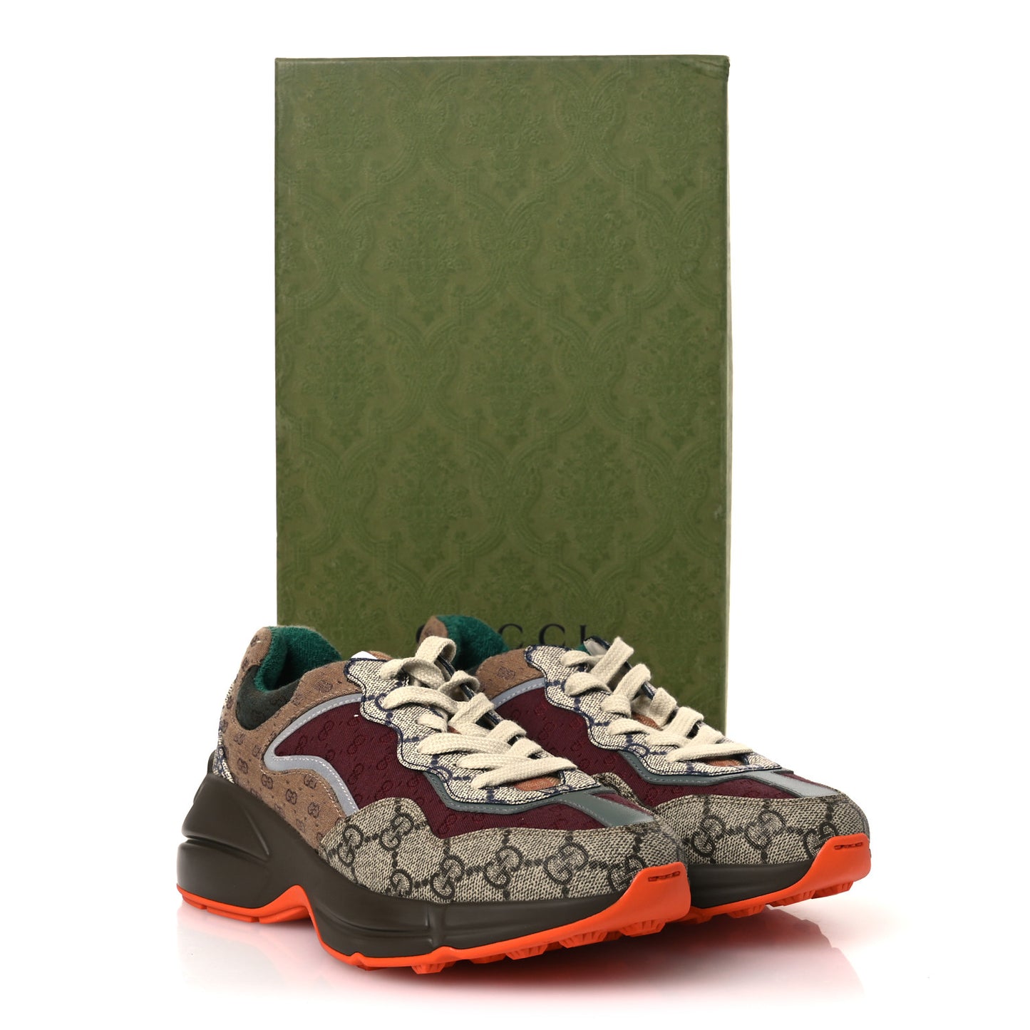 GG Supreme Monogram Mix Monogram Womens Rhyton Sneakers 36.5 Bordeaux Beige Ebony