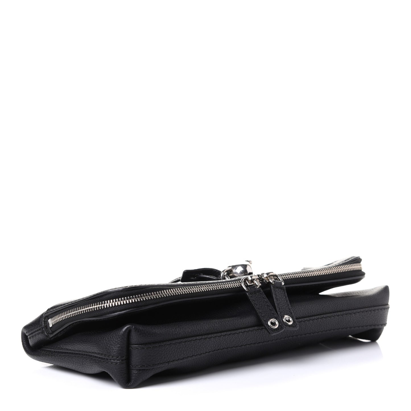 Grainy Calfskin Padlock Skull Clutch Black