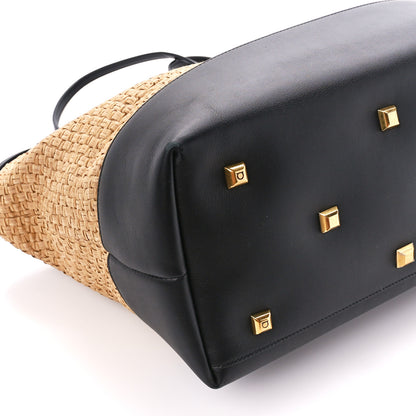 Salvatore Ferragamo Woven Raffia Calfskin The Studio Tote Beige Black 11 of 12