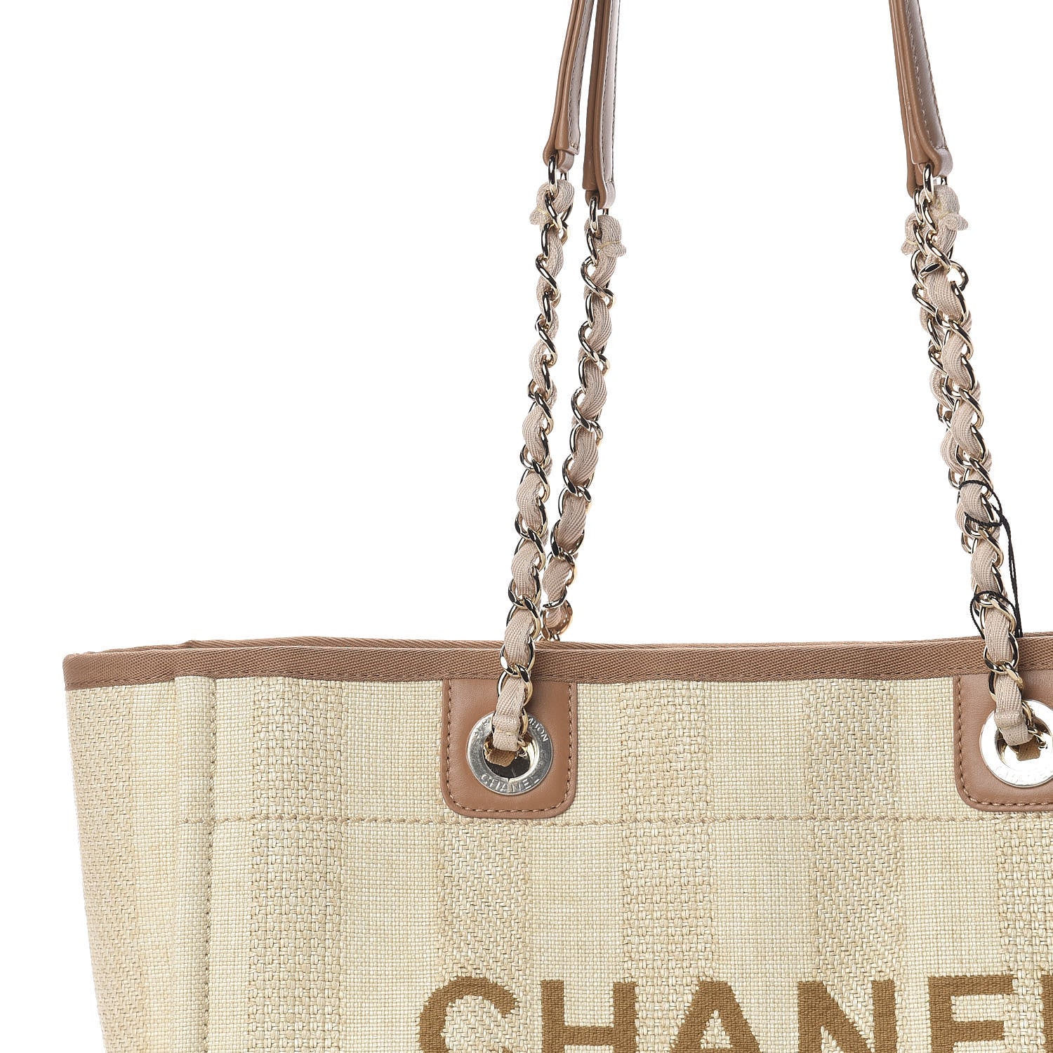 Chanel Straw Raffia Calfskin Striped Small Deauville Tote Beige 10 of 11