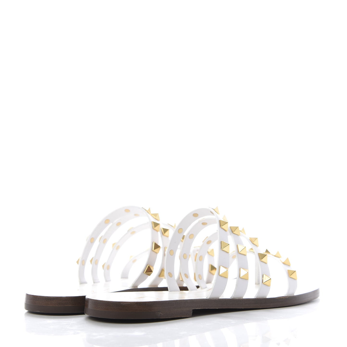 Calfskin Rockstud Flair Caged Flat Slide Sandals 35.5 White