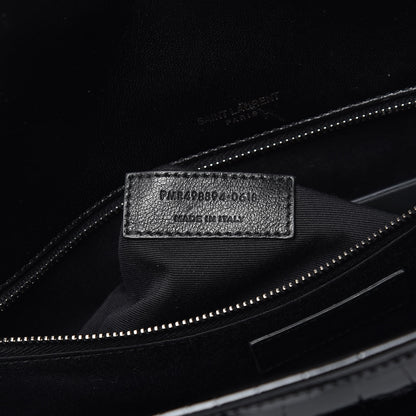Saint Laurent Patent Crocodile Embossed Lambskin Monogram Medium Niki Chain Satchel Black 6 of 8