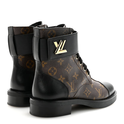Louis Vuitton Calfskin Monogram Wonderland Flat Ranger Boots 37 Black 5 of 8