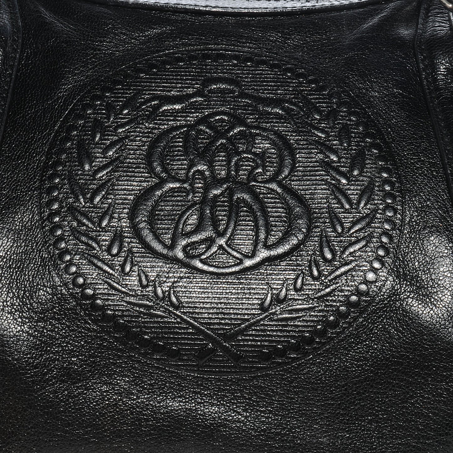 Leather Embossed Logo Satchel Black
