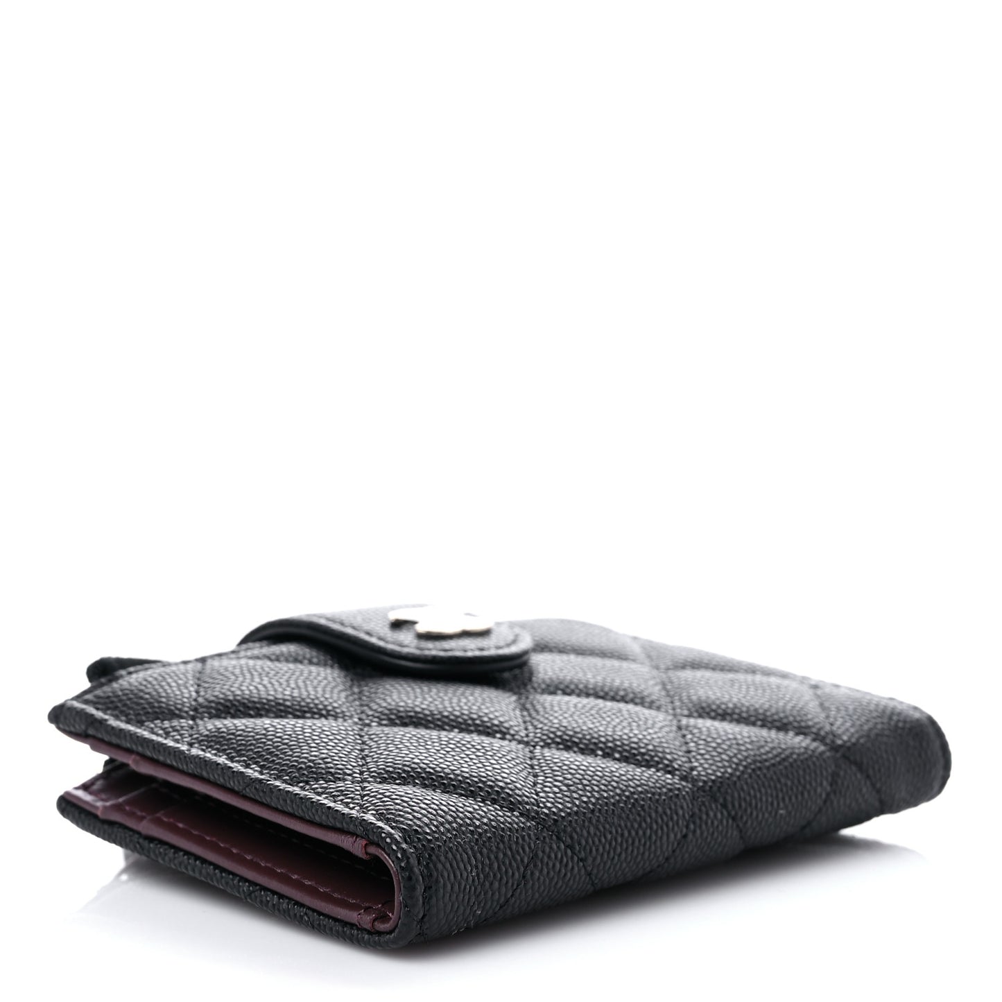 Caviar Quilted Compact Zipped Pocket Wallet Black