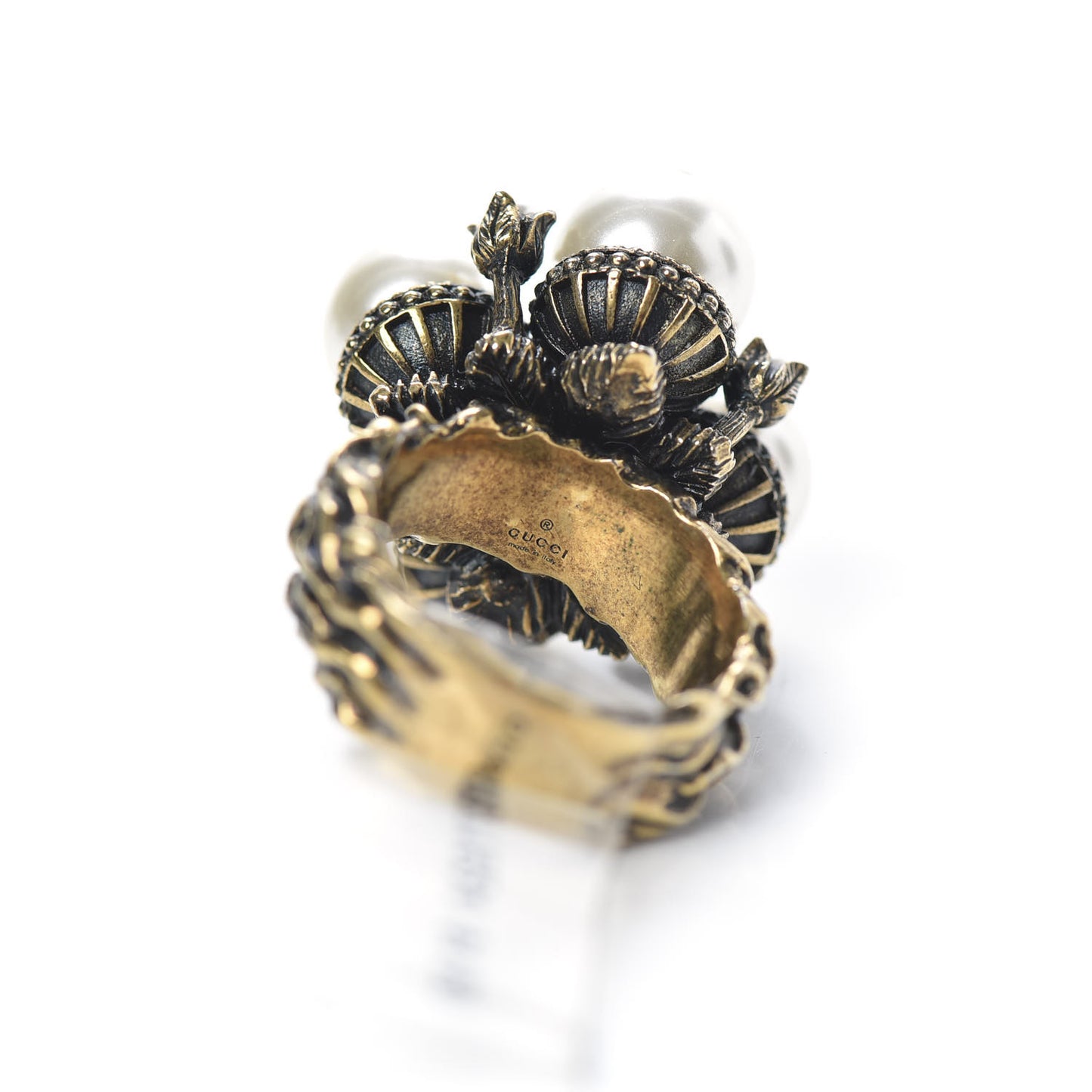 Metal Pearl Ring 8 Aged Gold