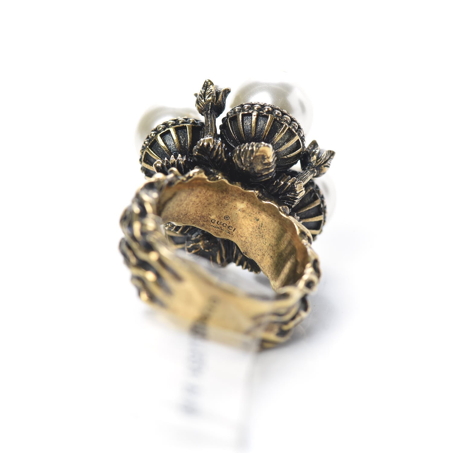 Gucci Metal Pearl Ring 8 Aged Gold 5 of 6