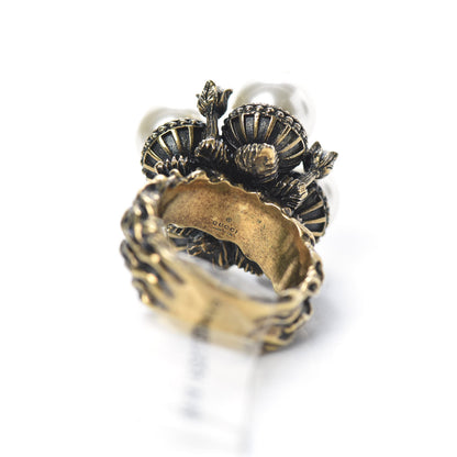 Gucci Metal Pearl Ring 8 Aged Gold 5 of 6