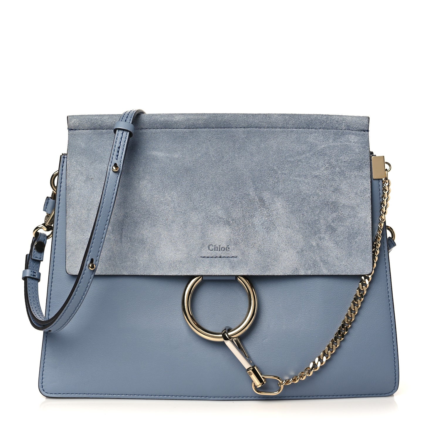 Calfskin Suede Medium Faye Shoulder Bag Ash Blue