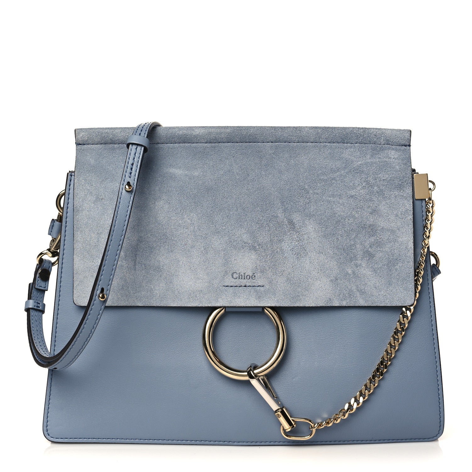 Chloe Calfskin Suede Medium Faye Shoulder Bag Ash Blue 1 of 9