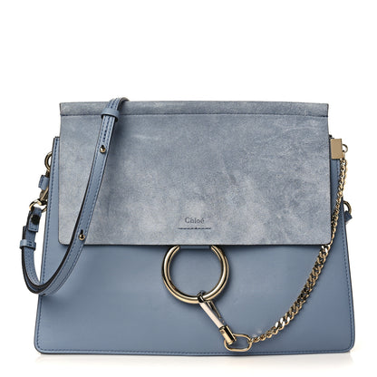 Chloe Calfskin Suede Medium Faye Shoulder Bag Ash Blue 1 of 9