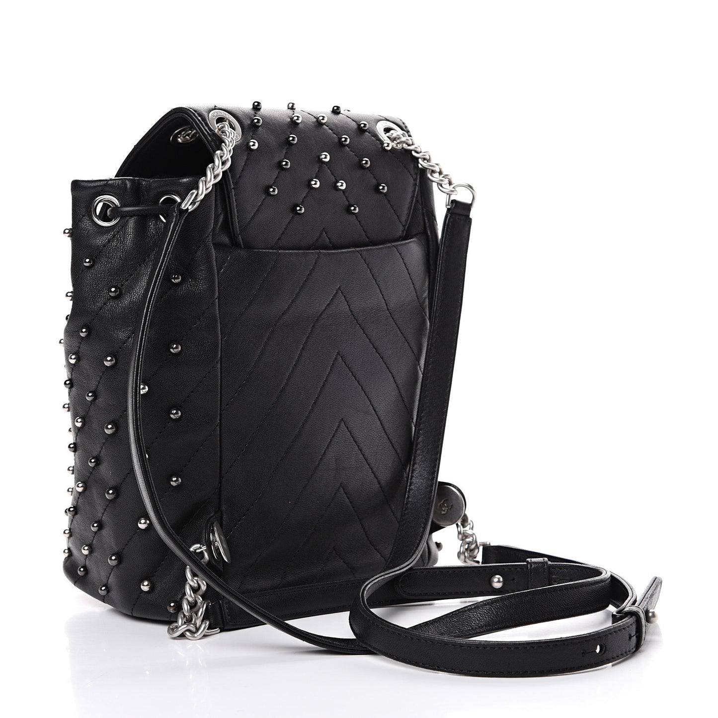 Lambskin Chevron Quilted Studded Stud Wars Backpack Black