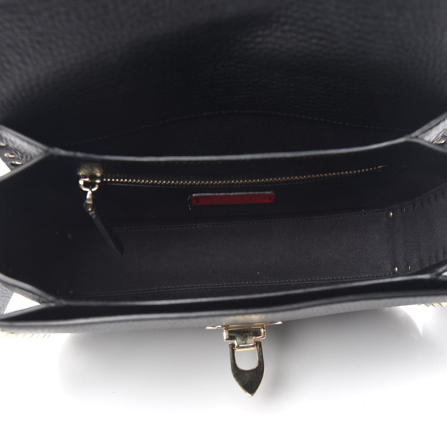 Pebbled Calfskin Medium Rockstud Flap Saddle Bag Black