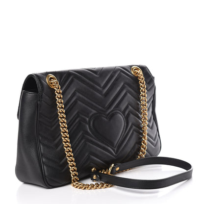 Gucci Calfskin Matelasse Medium GG Marmont Shoulder Bag Black 3 of 13