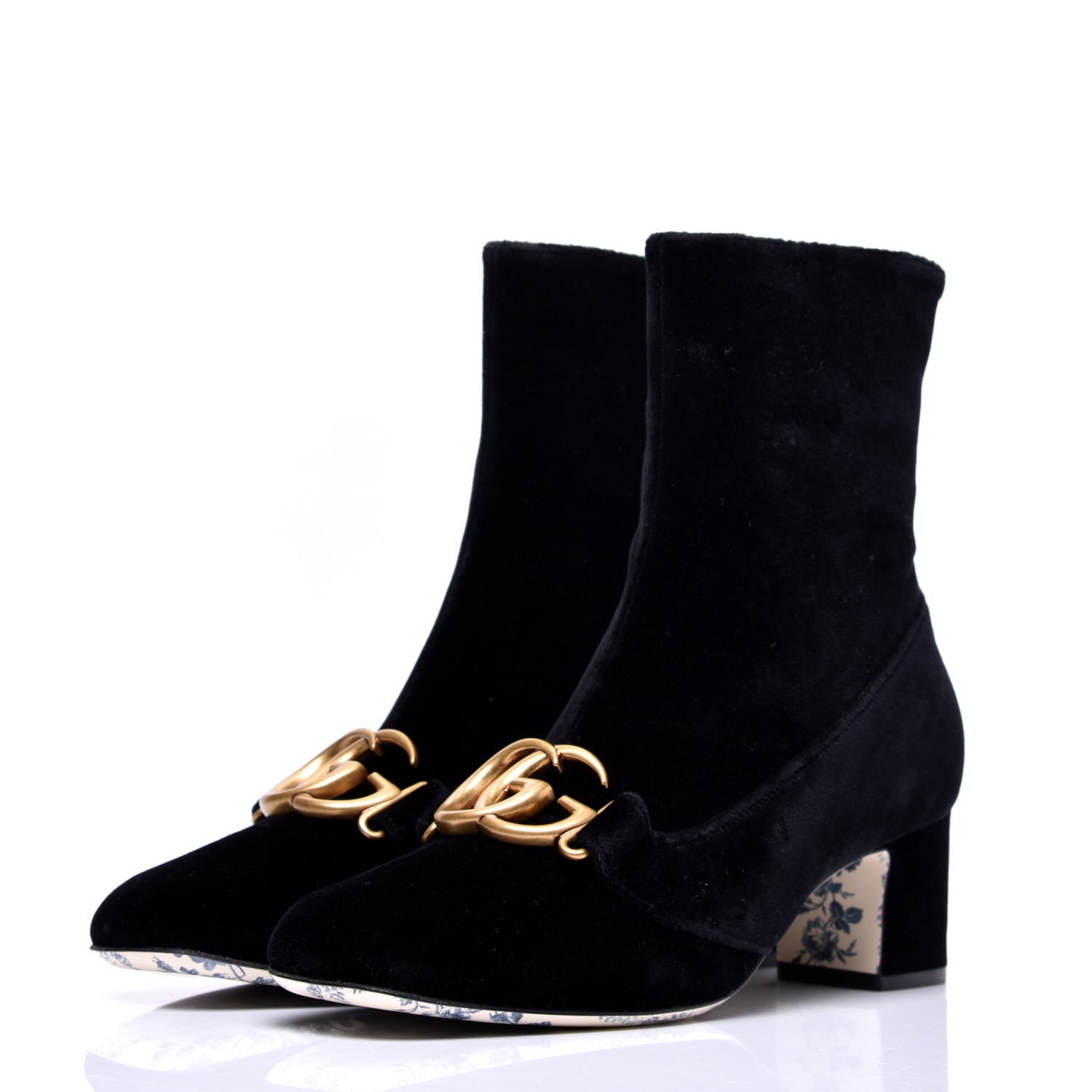 Gucci Softy Velvet Malaga Kid GG Victoire 55mm Ankle Boots 39.5 Black 3 of 9