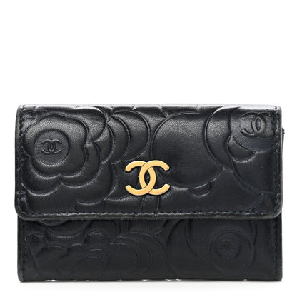 Chanel Lambskin Camellia Embossed Flap Card Holder Navy 1 of 8