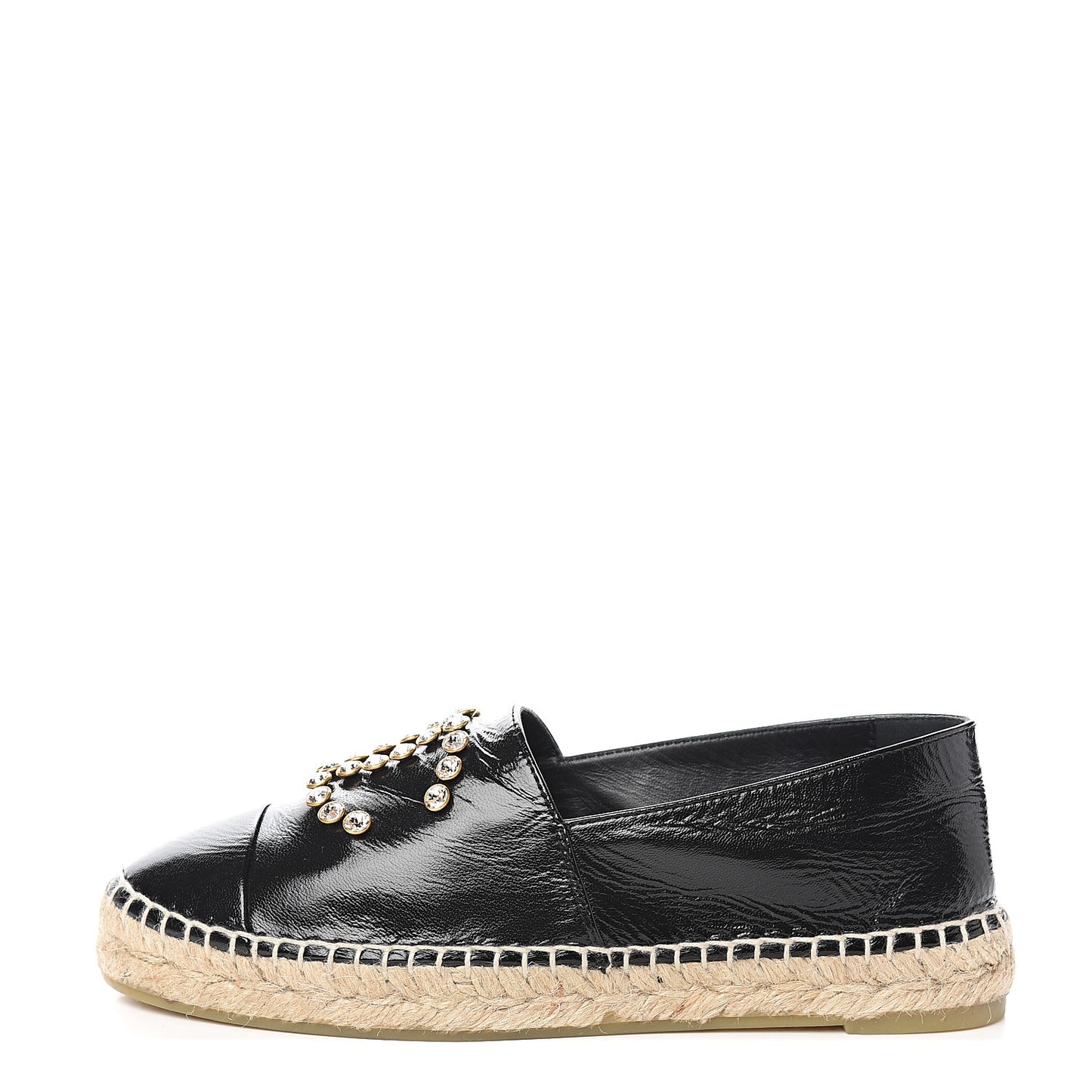 Patent Calfskin Crystal CC Espadrilles 38 Black