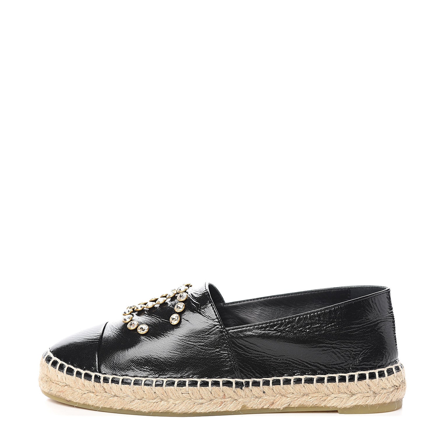 Chanel Patent Calfskin Crystal CC Espadrilles 38 Black 1 of 10