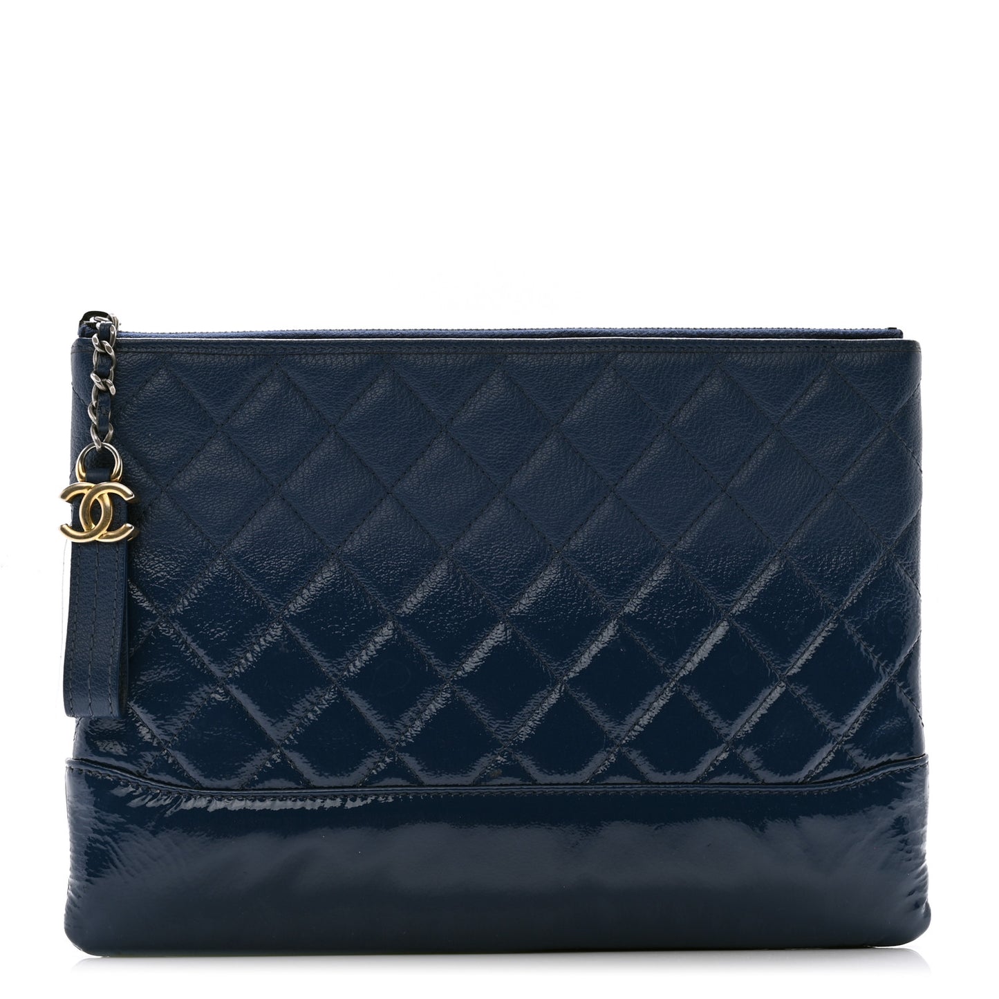 Patent Goatskin Quilted Medium Gabrielle Cosmetic Case Dark Blue