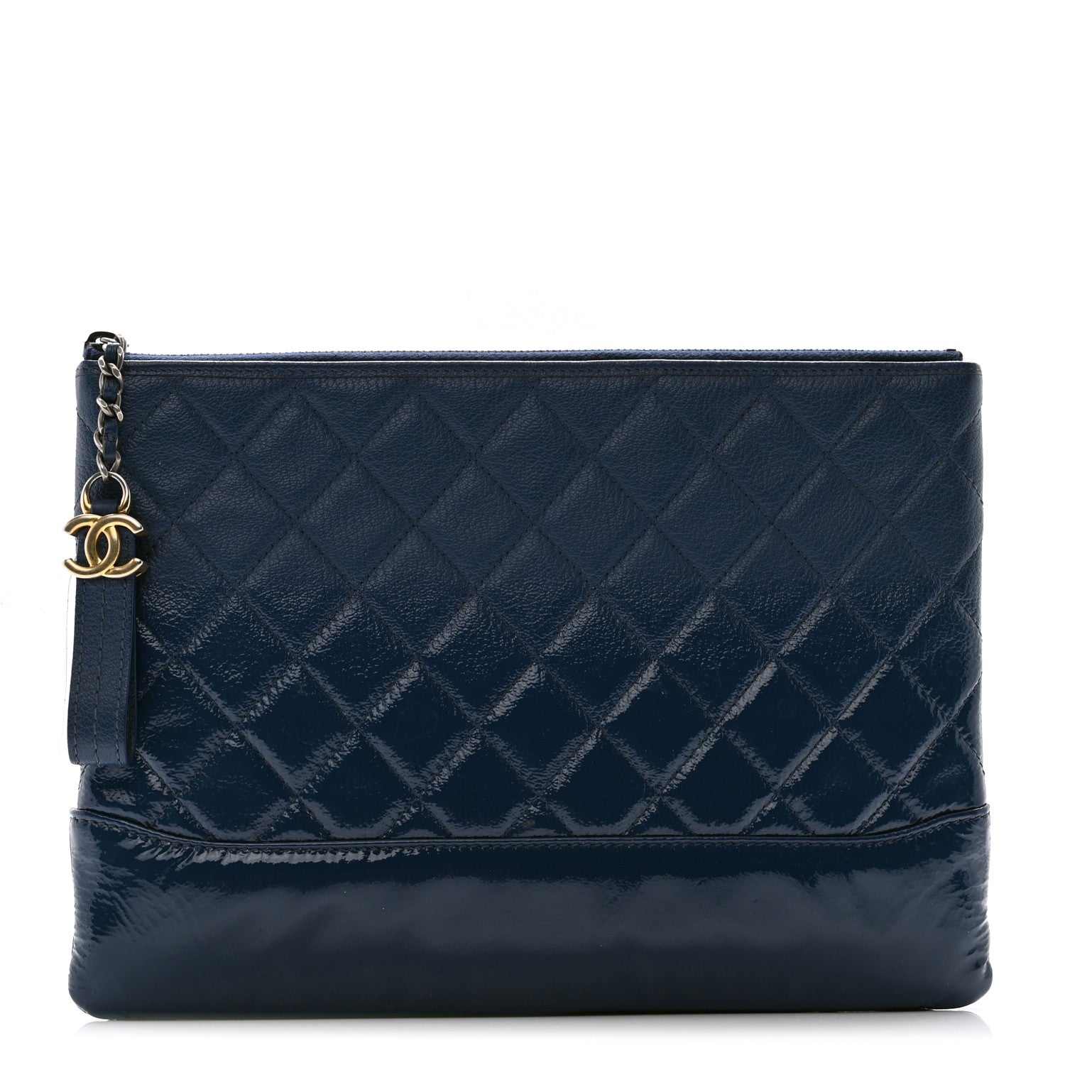 Chanel Patent Goatskin Quilted Medium Gabrielle Cosmetic Case Dark Blue 1 of 9